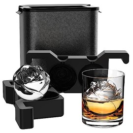 Molde para hacer hielo transparente con forma de rosa: Charola de cubitos de hielo transparente de 6.35 centímetros – Molde para hacer bolas de hielo grande de rosa 3D – Cubos de hielo en forma de