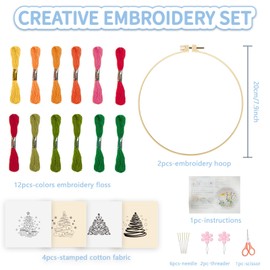 FREEBLOSS 4 Set 20cm Christmas Tree Embroidery Kit Cross Stitch Kit with Stamped Christmas Pattern Embroidery Kit for Beginners Instructions Included Embroidery Starter Kit for Adults