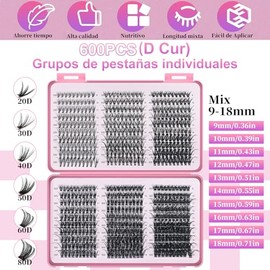 DIY Kit de Extensión de Pestañas, 640 Pcs Racimos de Individuales con DIY Kit de Racimos de Pestañas （Mezcla20+30+40+50+60+80, 9-18MM）