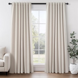 Oatmeal 105 Inch Long Curtains for Living Room Custom,Sun Blocking Elegant Internet Farmhouse Curtains Burg for Bedroom Aesthetic Thermal Blackout Drapes Fabric Thick 2panels Back Tab Hooks Pleated