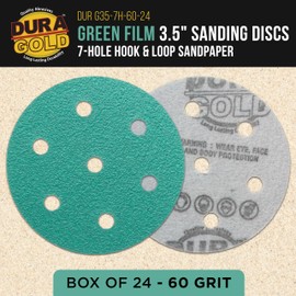 Dura-Gold Premium 60 Grit 3.5" (90mm) Green Film Sanding Discs, 7-Hole Pattern, Box of 24 - Fits Festool RO 90 Rotex Hook & Loop Backing Sandpaper for Random Orbital Sander, Auto Paint Wood Furniture