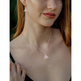 Vesitim Sterling Silver Created Pink Opal Necklace Celtic Knot Necklace for Women