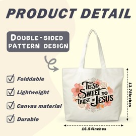 Women Bible Canvas Tote Bag, Religious Christian Inspirational Gifts, Reusable Flower Shopping Tote, Aesthetic Shoulder Bag, Thanksgiving Christmas Gifts For Friends Colleagues -A18