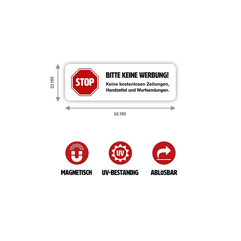 Magnetic Sign "Bitte keine Werbung!" in White for Your Letterbox