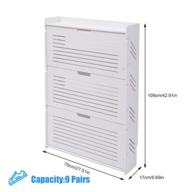 ILWorkTLs 3 Tier Shoe Cabinet with Flip Drawers,Narrow Slim Shoe Storage Cabinet,Floor Standing Shoe Cabinet for Bedroom Living Room Entryway,27.51" W,White