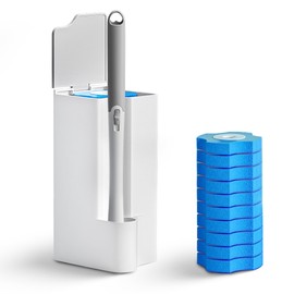 Toilet Wand Holder, Includes Compatible Bracket, 1 Brush Rod, and 10 Cleaning Brush Heads