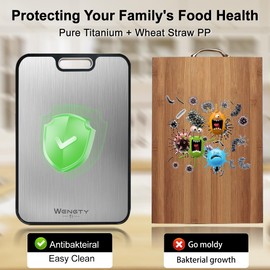Titanium Cutting Boards for Kitchen, 2-in-1 Double Sided Food-Grade Pure Titanium&Wheat Straw PP, Non-Toxic, Non-Slip, Dishwasher Safe, Ideal for Meat, Vegetables, Fruit(Ti Silvery White, 16"L x 11"W)