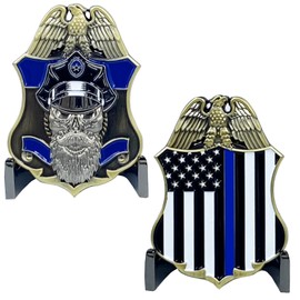 America's Front Line J-003 Thin Blue Line Police Challenge Coin Beard Gang Skull Back the Blue CBP TS