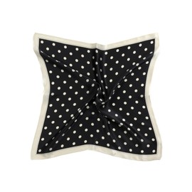 MayTree 100% Mulberry Silk Scarf, Colourful Scarf, for Women, Square Dots, Small, 53 x 53 cm, black white