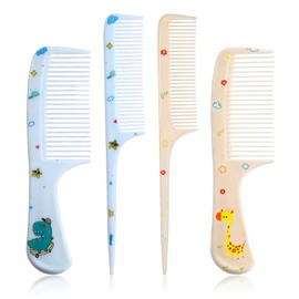 Cute Hair Comb Set, 4 Pcs Toddler Hair Brush Plastic Fine Tooth Rat Tail Combs Detangling Comb for Women Girls All Hairs Types Long Short Wet Dry Curly Straight (Yellow, Blue)