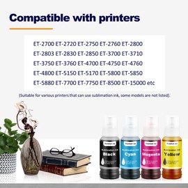LAIPENG Sublimation Ink Refilled Bottles Compatible for ET-2800 ET-2400 ET-2720 ET-2700 ET-2760 ET-2750 ET-2803 ET-2850 ET-3760 ET-4750 ET-4800 Printer Heat Press Transfer on Mugs T-Shirts (4x100ml)
