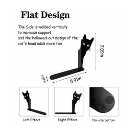 Metal Cat Bookends, 1 Pair Cute Cat Bookends for Shelves Decorative for Home Office Desk Bookshelf Decor (Black,Full-face)