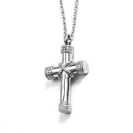 CikSco Cross Cremation Ashes Urn Pendant Necklace Lord’s Prayer Jewelry Memorial Ash Holder Pendant with 18 Inch Chain (Silver)