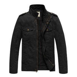 WenVen Men's Military Canvas Work Jackets and Coats (Black, XX-Large)