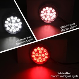 2PCS Three Kinds Function Watermelon Lights, Red Stop Turn Signal and Marker to White Auxiliary 17 LED Watermelon Lights, Clear Lens & Stainless Steel Bezel Marker Lights for Trailer Heavy Trucks