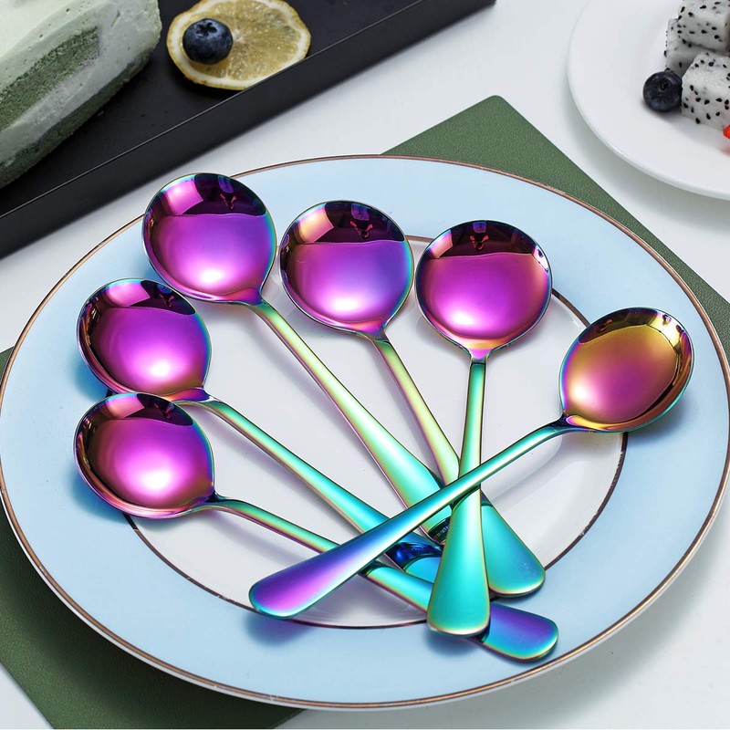 Rainbow Soup Spoons, Kyraton 6 Pieces 19 cm Stainless Steel