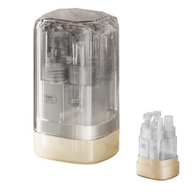 POFET Travel Bottles Set for Toiletries, 35ml, Clear Air Travel Bottle Size, 4 Pieces, Leakproof Travel Liquid Containers for Cosmetics, Storage Box, Elegant Grey