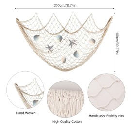 BigKego Fishing Net Decoration Maritime Fishing Net Decorative Wall Nautical Fish Net in Mediterranean Style for Hanging Background Living Room Wall Decoration 100 x 200 cm