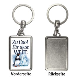 speecheese Too Cool for the World Penguin with Sunglasses Keyring Funny Saying for Trendy Key Rings, Grey, turquoise