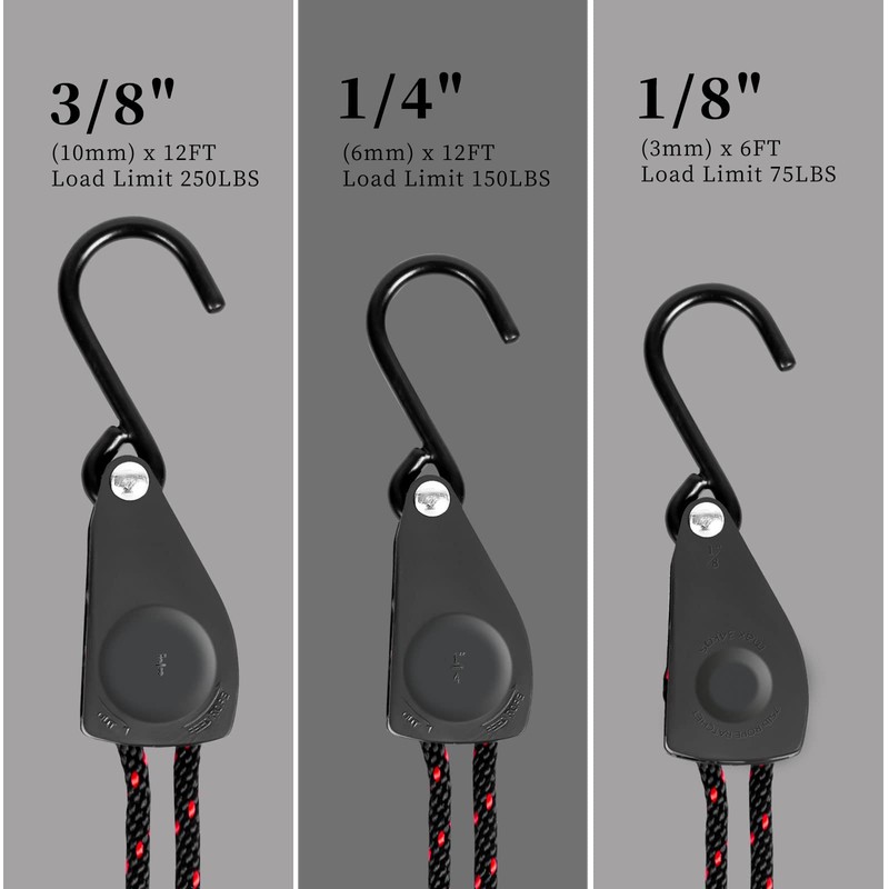 4 Pcs Kayak Rope Tie Downs Straps, 1/4" x 12Ft