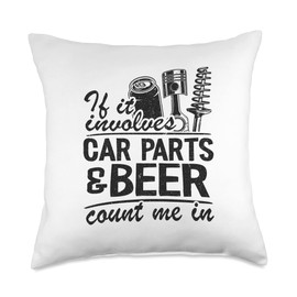 Garage & Classic Car Mechanic Gifts For Men Women If It Involves Parts & Beer Count Me in Car Guy Mechanic Throw Pillow, 18x18, Multicolor