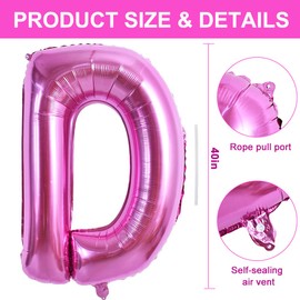 TONIFUL 40 Inch Large Rose Red Letter D Balloons Giant Hot Pink Alphabet Letter Balloons,Foil Mylar Big Balloons for Birthday Party Anniversary Supplies Decorations