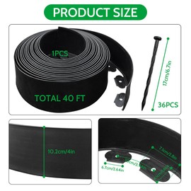 40 FT Landscape Edging No Dig [Extra Tall 4 Inch High] with 36 Spikes, Heavy-Duty Plastic Garden Edging Border (Black, 40FT)