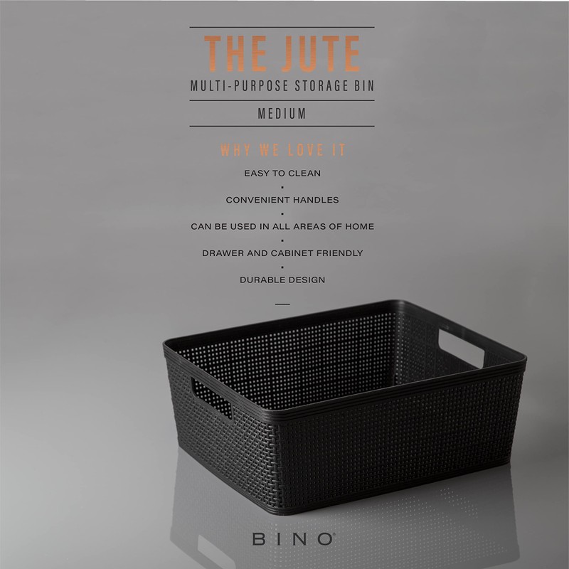 BINO | Woven Plastic Basket | Medium (Black), 4-Pack |