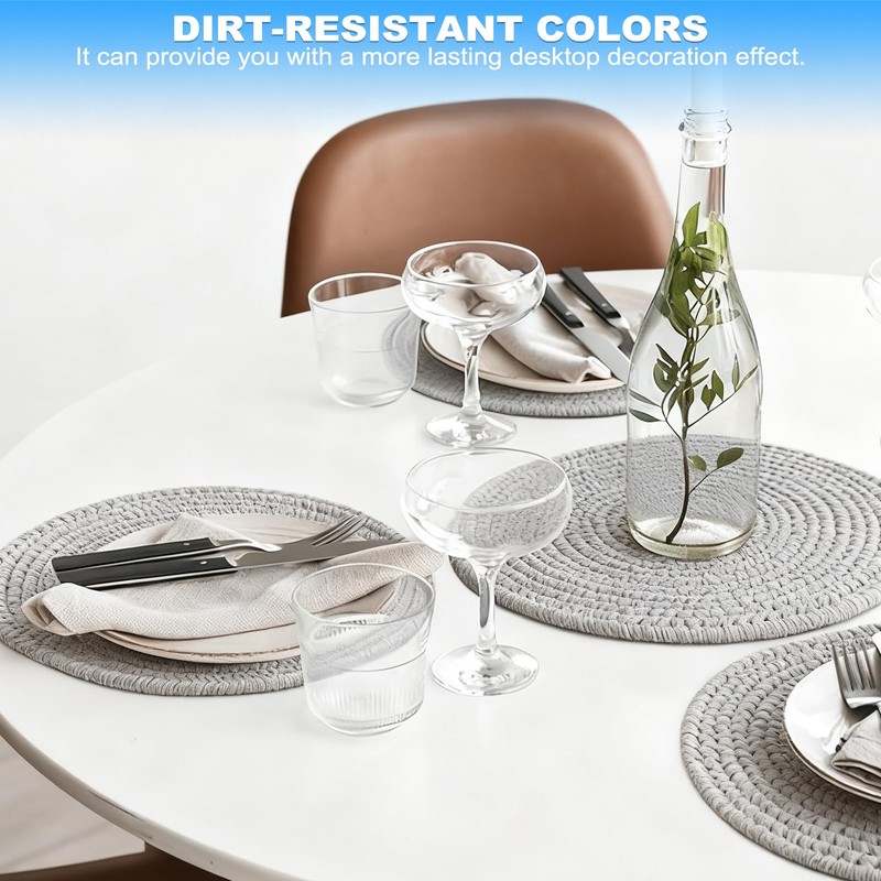 20cm Round Placemats Set of 4,Grey Cotton Dinner Table Mats