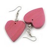 Rose Pink Wood Grain Heart Drop Earrings - 60mm L