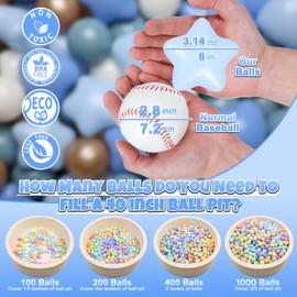 GOGOSO Star Ball Pit Balls for Toddlers - Large Shaped Plastic Balls for Baby Ball Pits, Play Tent, Baby Pool, Water Toys, 100 pcs, Light Blue
