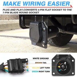 MICTUNING 4 Way Flat to 7 Way Round Blade Trailer Adapter Wiring Plug Connector with Mounting Bracket
