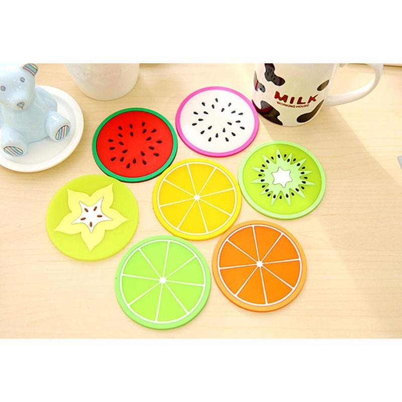 Kinteshun Silicon Drink Coaster,Heat-Insulated Non Slip Fruit Slice Drink Cup