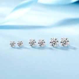 Ecripe 3 Pairs of 925 Sterling Silver Earrings for Women, Hypoallergenic Cubic Zirconia Stud Earrings Set, Comfortable Earrings, Real Silver, Gift for Women, Sterling Silver