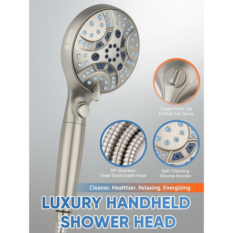 Pavezo® High Pressure Handheld Shower Head with Filter, ON/OFF Switch