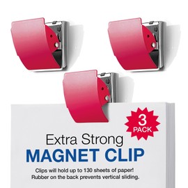 Plus Clips magnéticos extra fuertes, paquete de 3 grandes, color rojo