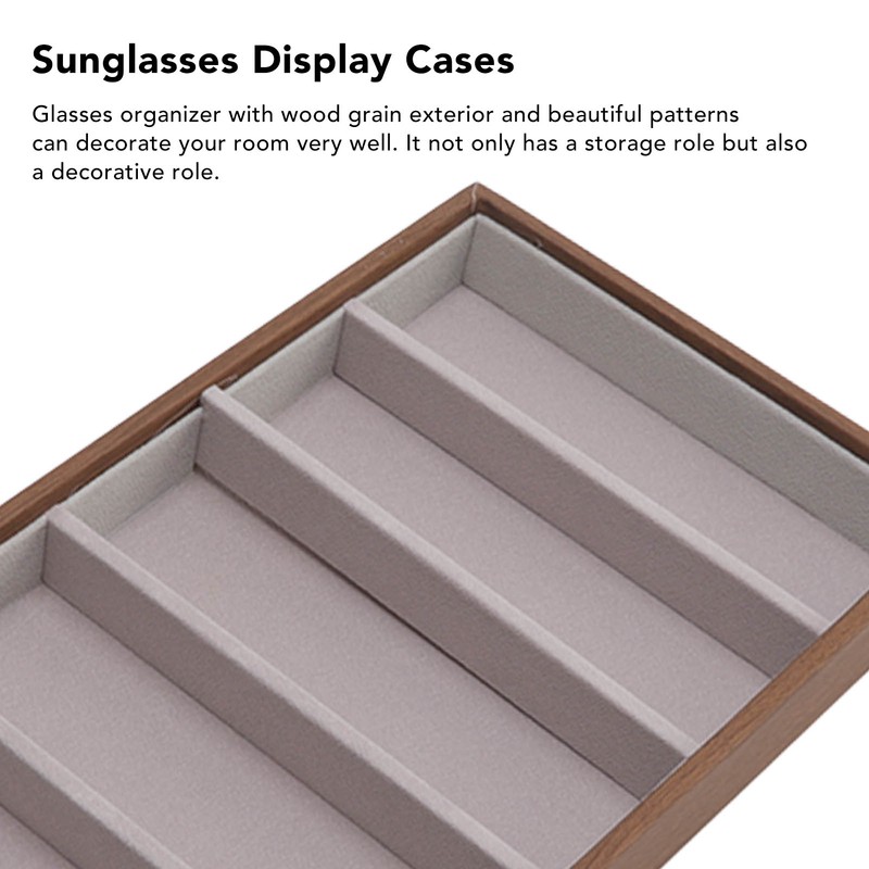 Eyeglass Display Organizer Wood Grain 6 Compartments Glasses Display Tray
