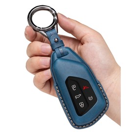 YONUFI for VW Atlas Key Fob Cover Premium Leather Car Remote Case Holder Keychain Compatible for Volkswagen ID4 MK8 Golf GTI 2025 2024 -Blue