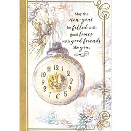 Designer Greetings Gold Trimmed Stop Watch Ornament with Gold Foil Border New Year Card