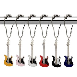 Guitar Shower Curtain Hooks for Bathroom Shower Rods, 12 PCS Rust-Proof Stainless Steel Shower Hook with Rock Guitar Pendant Decorative for Music Holiday Party Theme Home Bathroom Decor (Fashion)