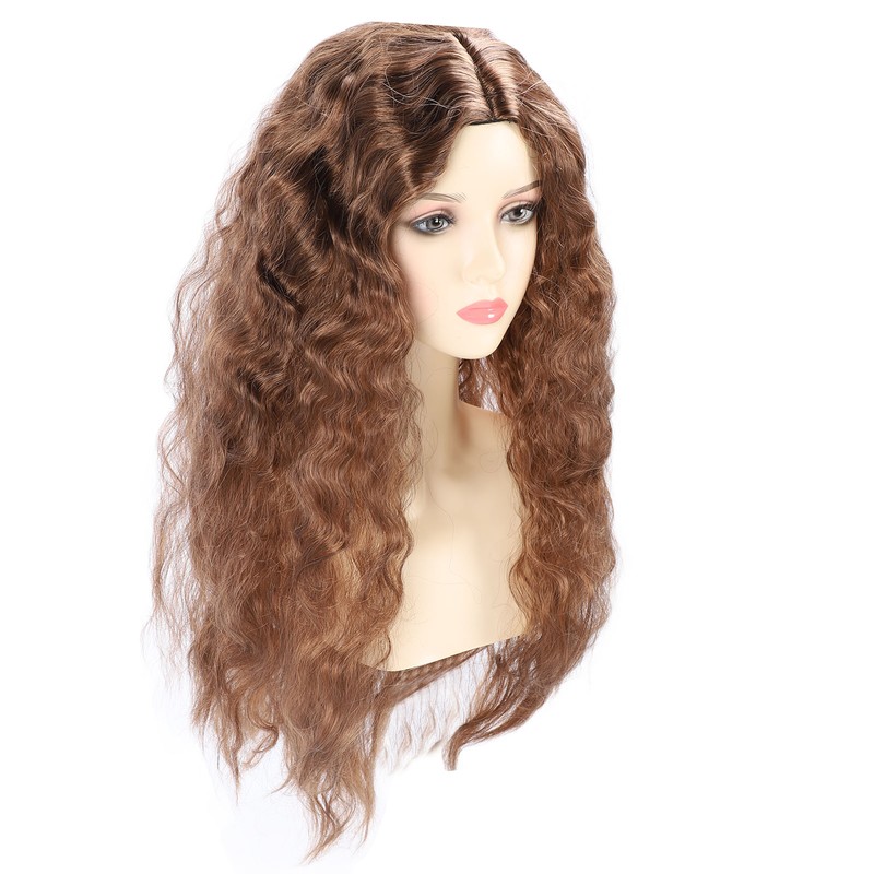Light Brown Wave Wig Adjustable Charming Breathable Comfortable Fluffy Heat