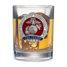 US Marines Corp 250th Anniversary Double Old Fashion | USMC Double Rocks Glass 14 OZ for Liquor | Expertly Crafted Pewter Glass