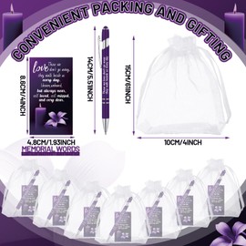 Yeaqee 150 Pcs Funeral Favor Thank You Set Funeral Favor for a Memorial Service 50 Ballpoint Pens 50 Poem Cards White Organza Bags Sympathy Condolence Bereavement Gift(Purple,Candle)