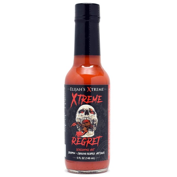 Elijah's Xtreme Regret Hot Sauce - SUPER Hot - Hot Sauce made with World's Hottest Peppers, Trinidad Scorpion and Carolina Reaper for Xtreme Fiery Heat