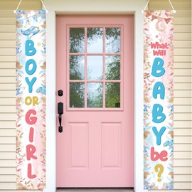 Baby Gender Reveal Decorations - Boy or Girl Porch Sign Banner, Pink Blue Baby Shower Door Hanging Decor Backdrop Banners for Welcome Baby Party Gender Reveal Games Supplies Favors Yard Sign (B)