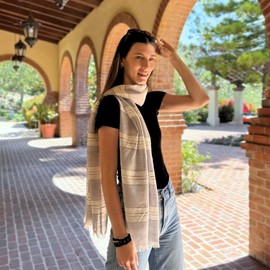Humble Hilo Loomed Cotton Blend Scarf Shawl Wrap for Women - Lightweight Neck Scarf, Travel Coverup, Formal or a Summer Shawl (Pinstripes, Grey)