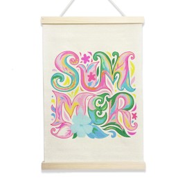 NQDWX Colorful Summer Floral Hanging Flag - Vibrant Tropical Flowers Wall Decor for Bedroom Dorm, 12x17 Inches Boho Canvas Banner with Wood Frame. (072)