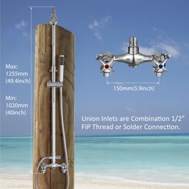 Aolemi Wall Mount Outdoor Shower Kit,Outdoor Shower Fixtures Faucet System with Handheld Spray,Double Handle 6 Inch Center Exposed Shower with Shower Head Polish Chrome