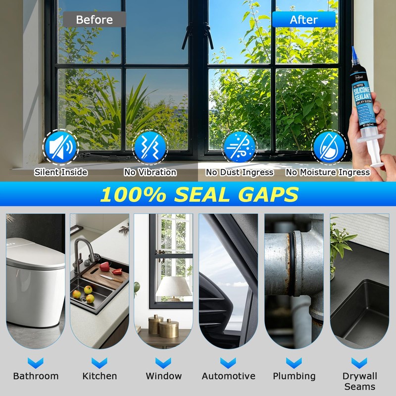 POLIXEL RTV Silicone Sealant Adhesive, 100% Silicone Waterproof Caulk Strength