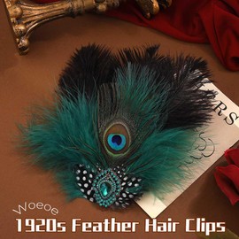 Woeoe Peacock Feather Hair Clip 1920s Cocktail Tea Party Headpiece Gatsby Hair Accessories for Women